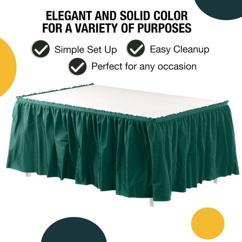 Exquisite Ruffle Table Skirt Dark Green 6 Pack 14 Ft Long Table Skirts for Rectangle Tables 6ft Plus or Round Tables Skirts with Adhesive Strip for Gender Reveal Decor & Happy Birthday Parties - Image 2